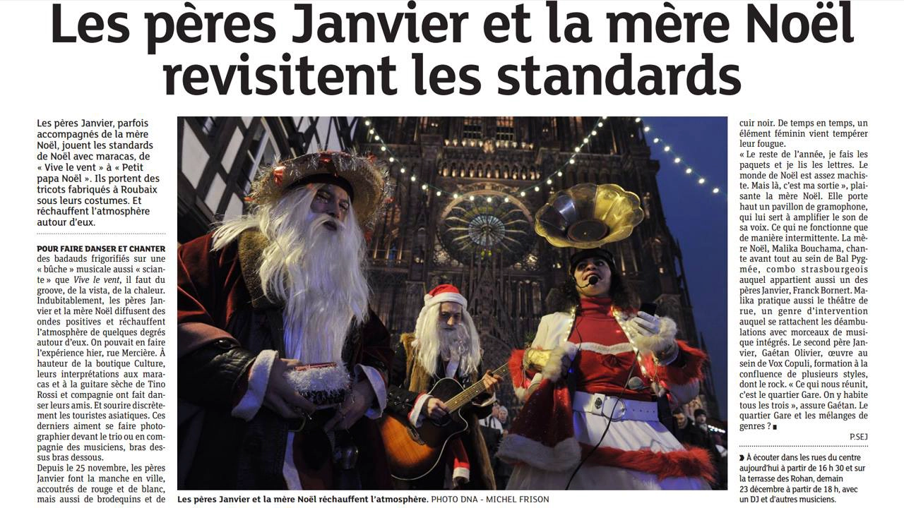 Un article parlant de la Mères Noël et ses Pères Janvier, paru dans le journal de Dernières Nouvelles d'Alsace