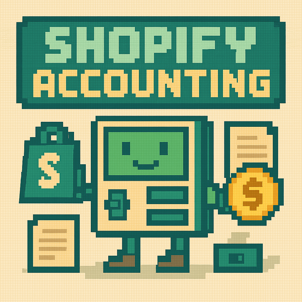 Retro 8-bit pixel art showing Shopify accounting dashboard – blog thumbnail