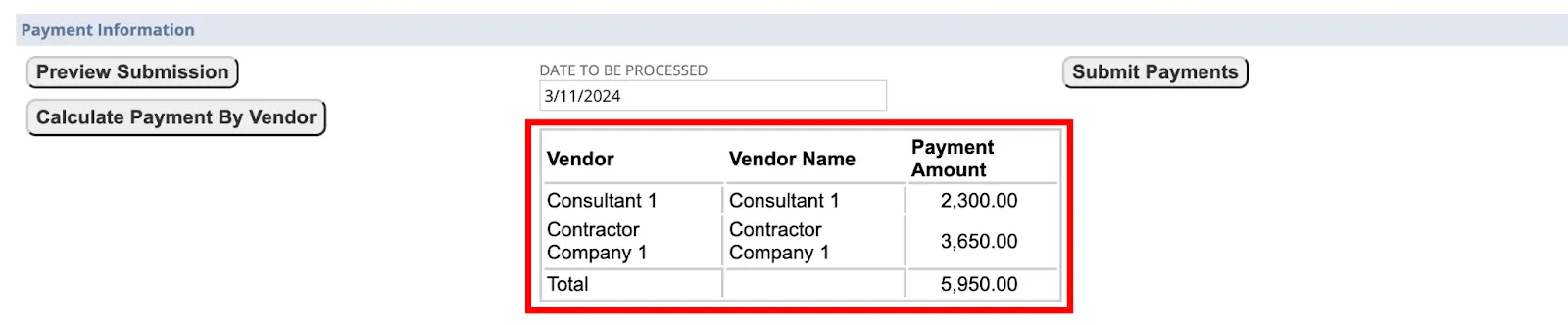 Bill Payment Calculate Payment By Vendor