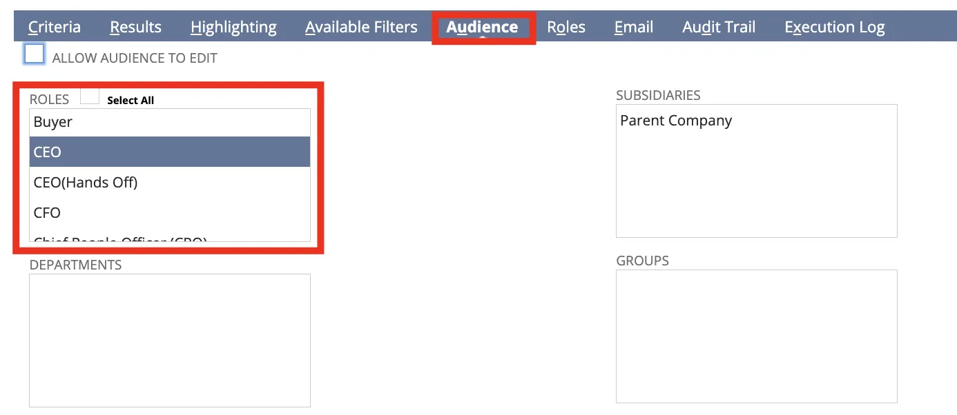 Setting up Saved Search Audiences