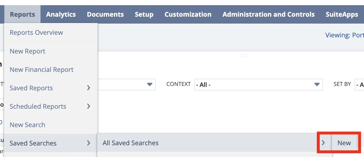 Navigation to create new saved search