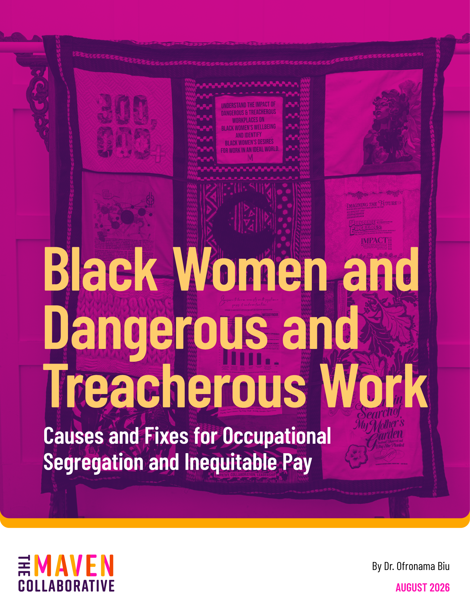 Bright purple gold and white report cover for "Black Women and Dangerous and Treacherous Work"