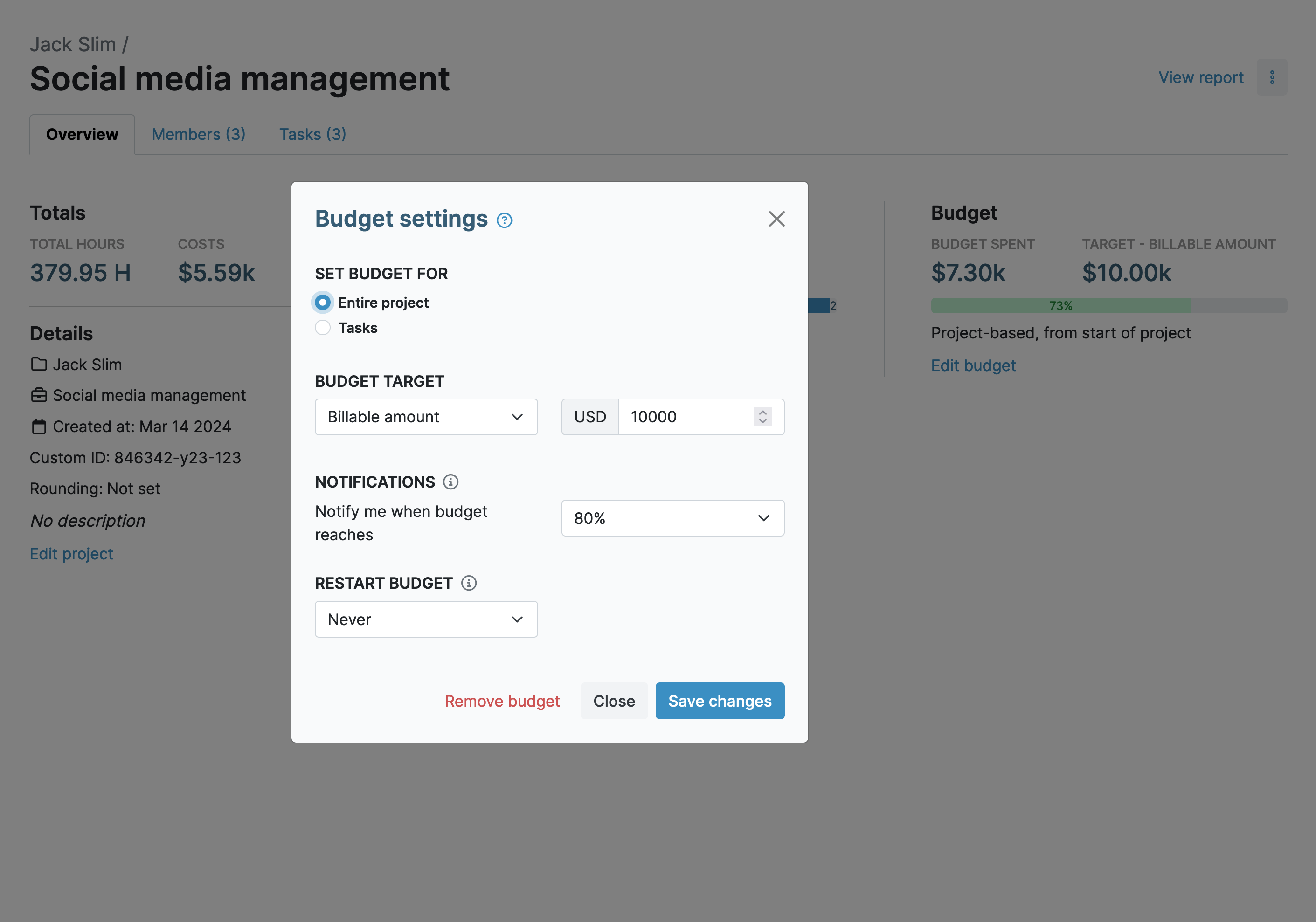 Project budget