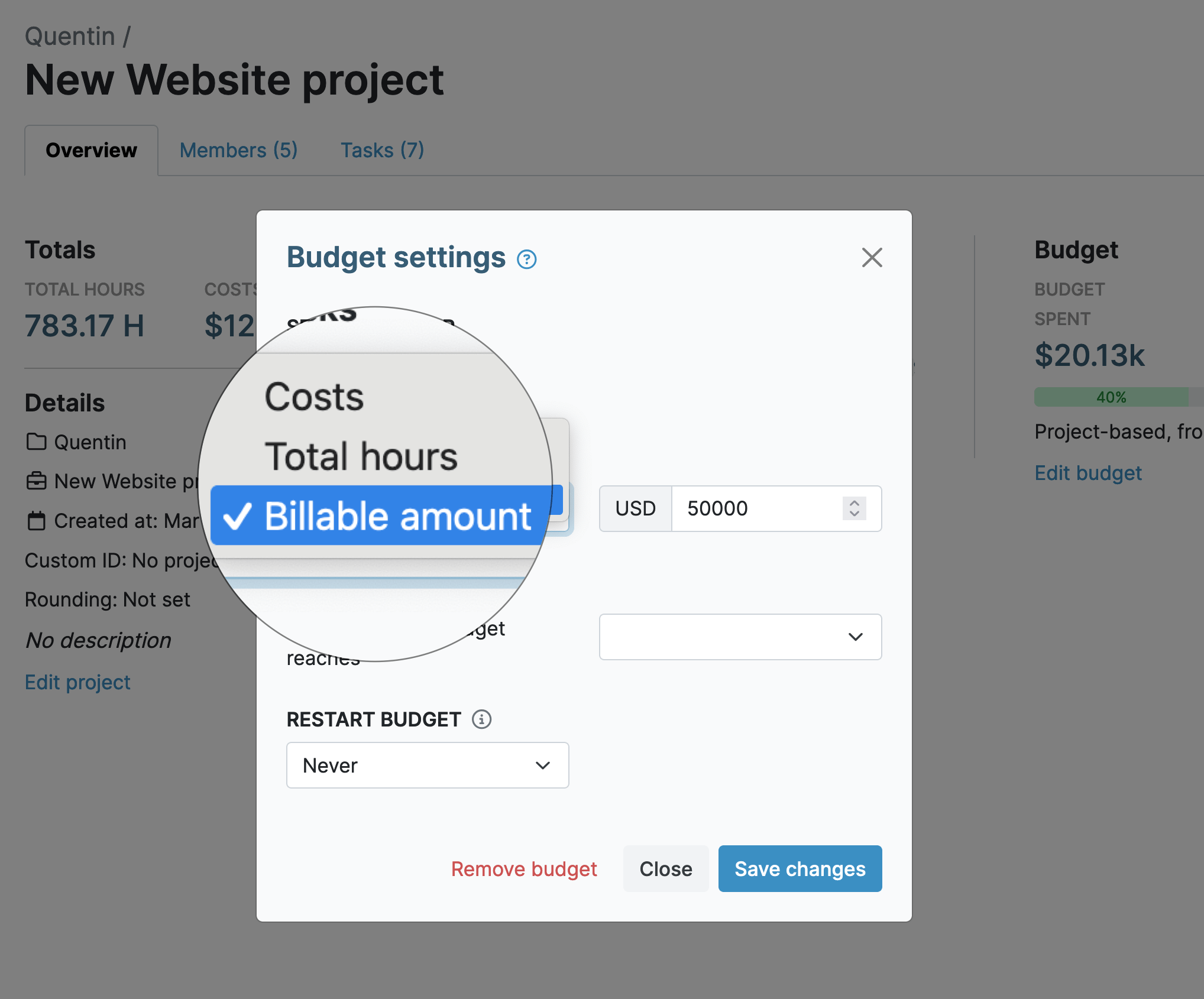Budgets and billing rates in My Hours