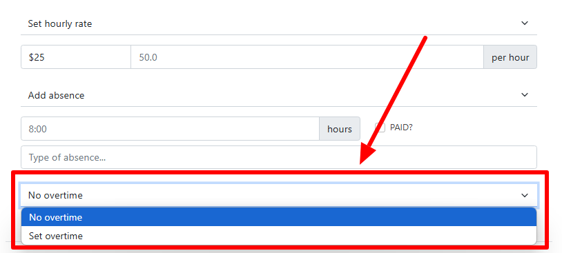 how to set overtime in a time card calculator