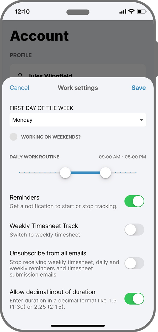 set time tracking reminders form your mobile device