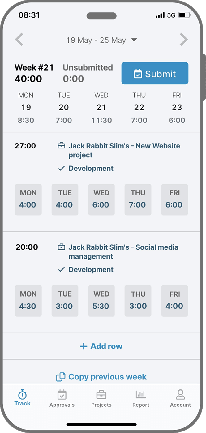 Fill out timesheets from your mobile device