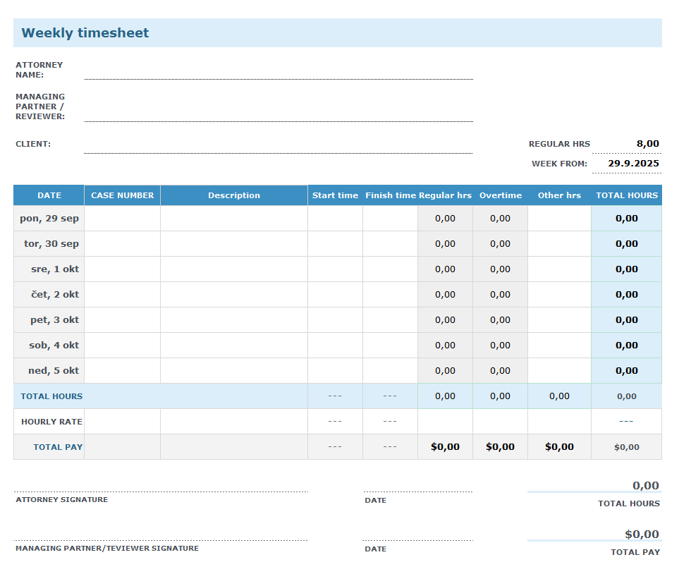 Free weekly timesheet template for Excel Word PDF