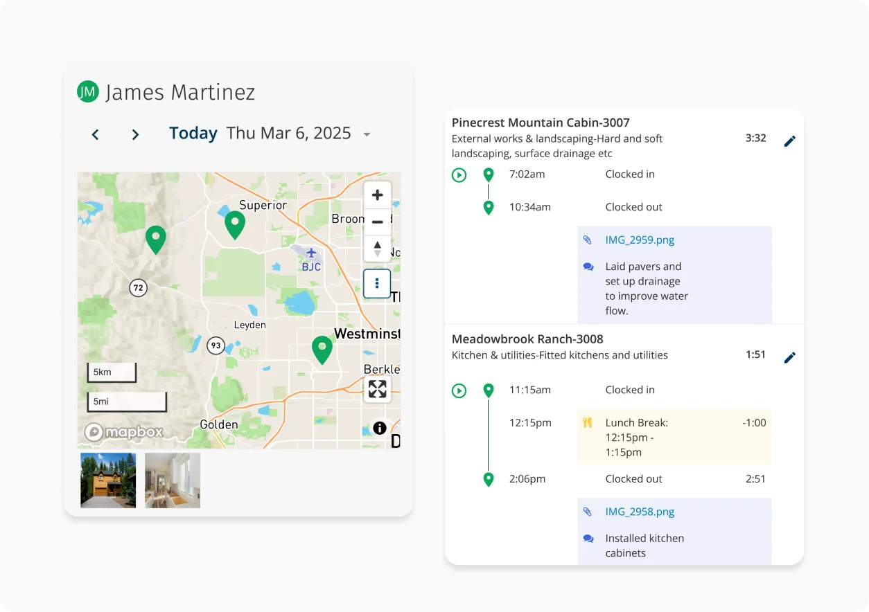 clockshark employee daily job map and time log