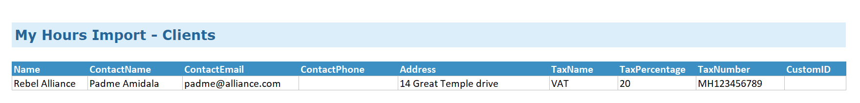 My Hours import - clients