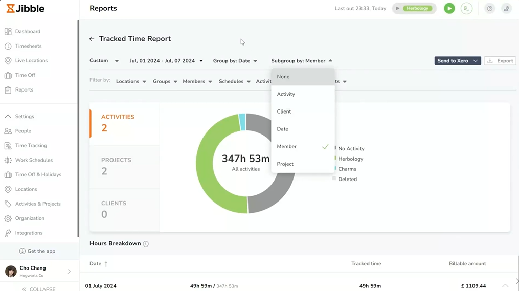 Jibble tracked time report 
