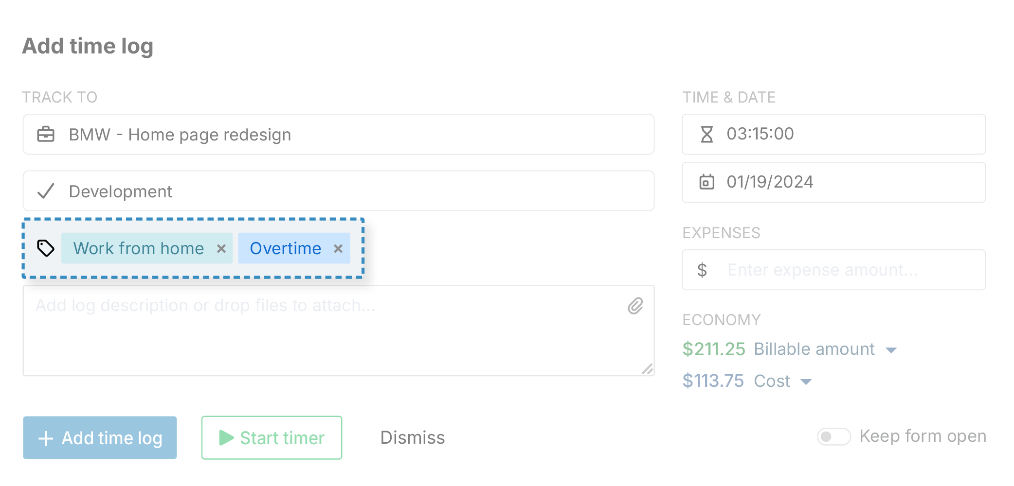My hours custom tags