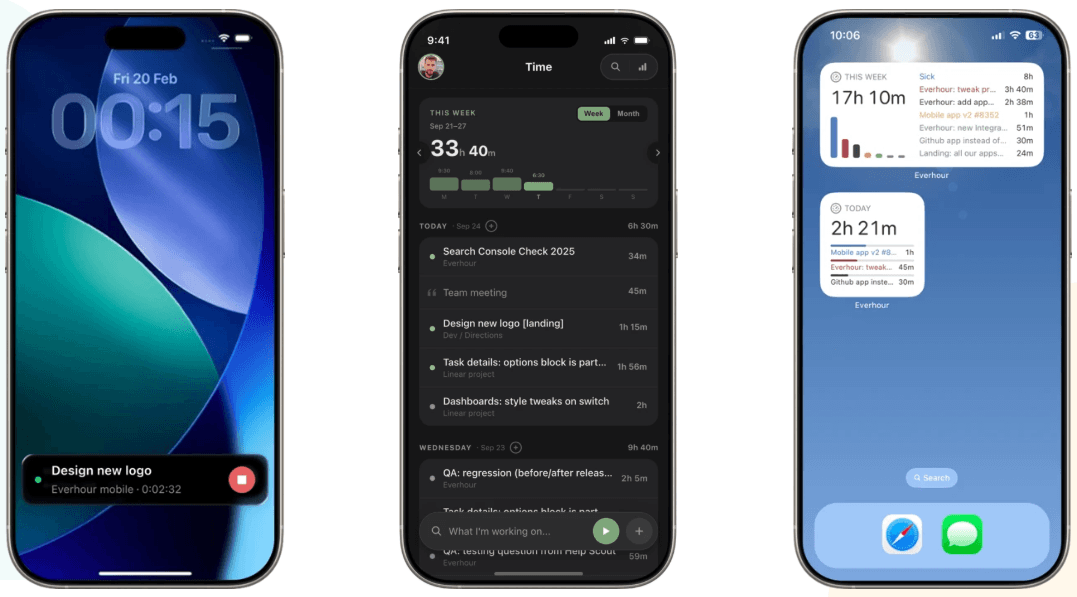 Everhour phone app display