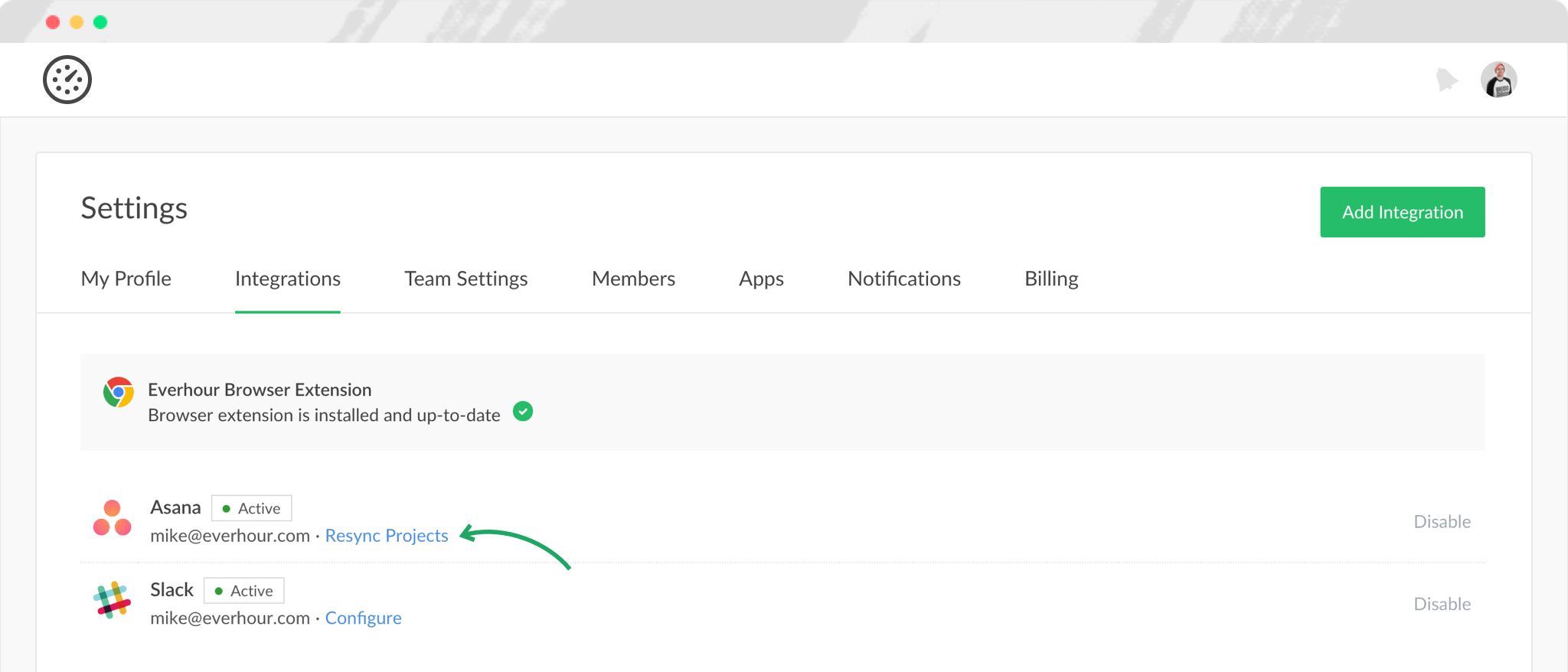 Everhour synchronization settings