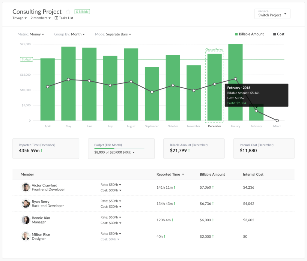 Everhour project pummary report