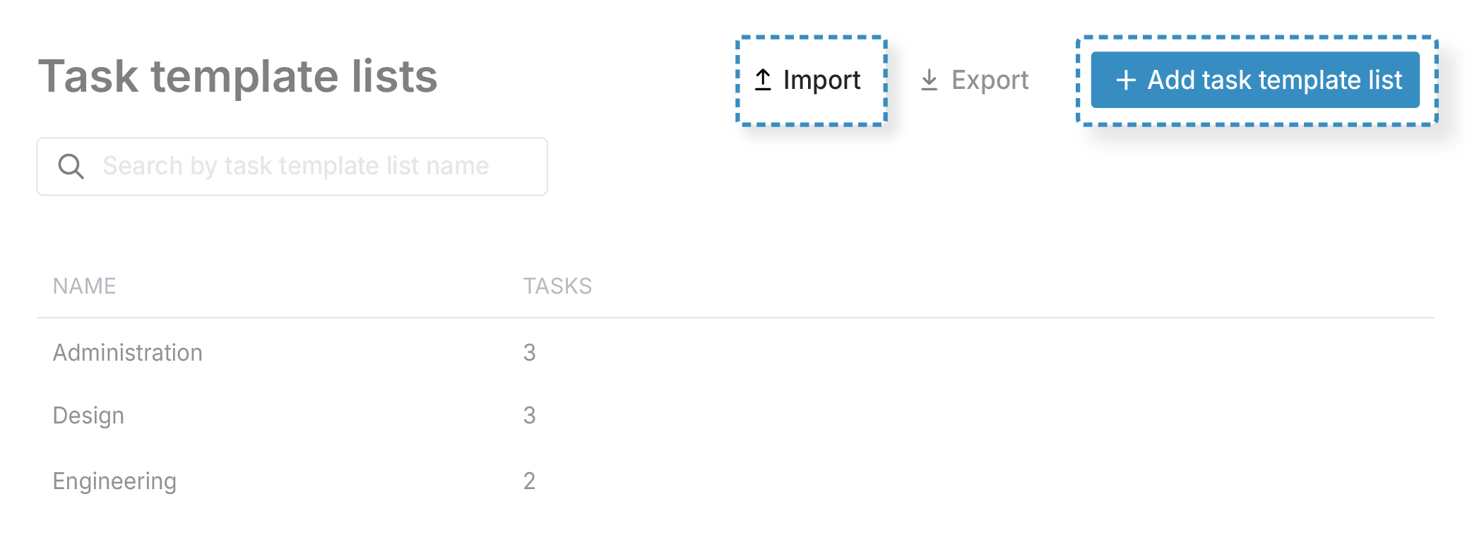 Create task template lists