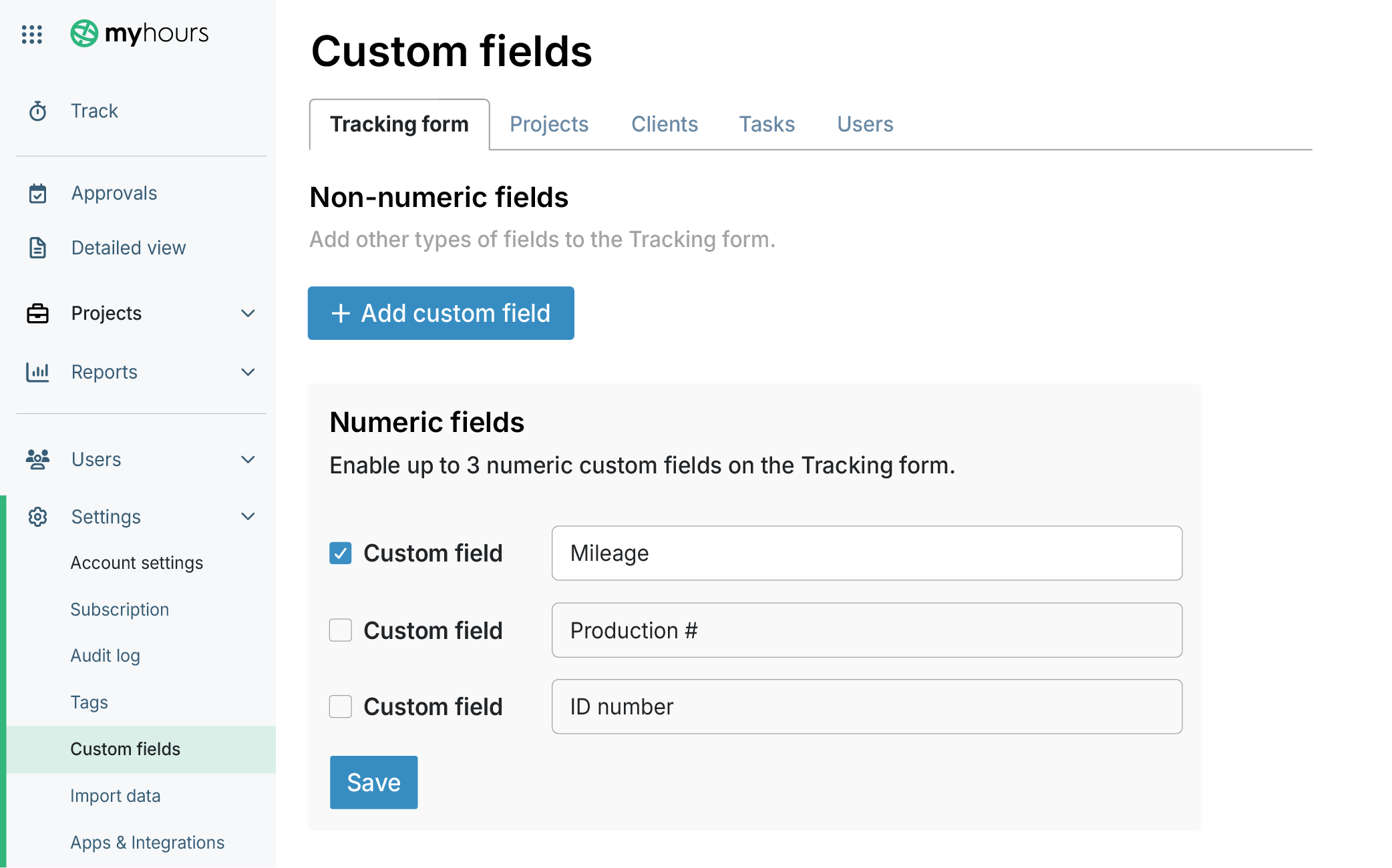 Custom fields form