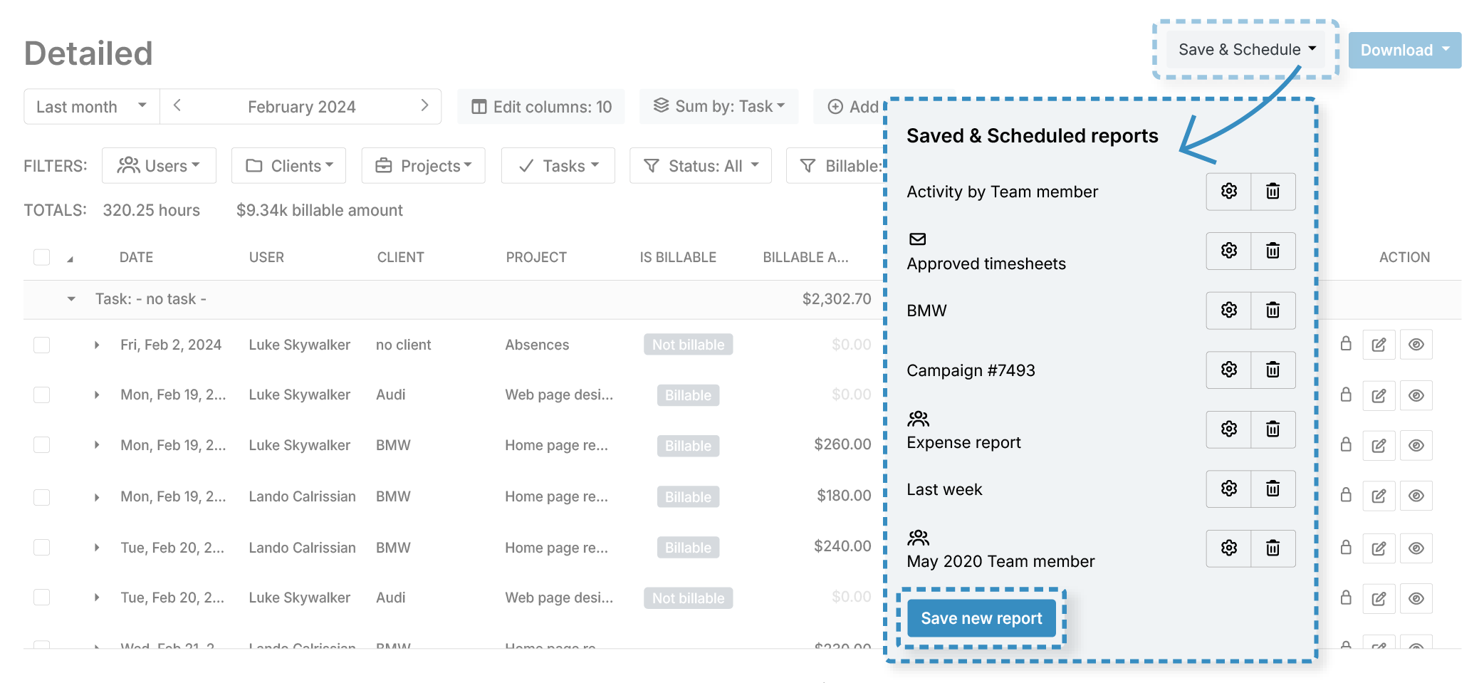 My Hours detailed report