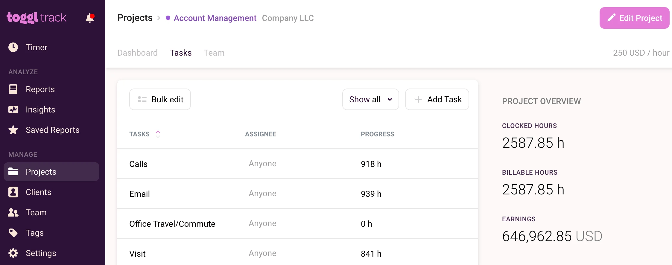 Toggl Track tasks