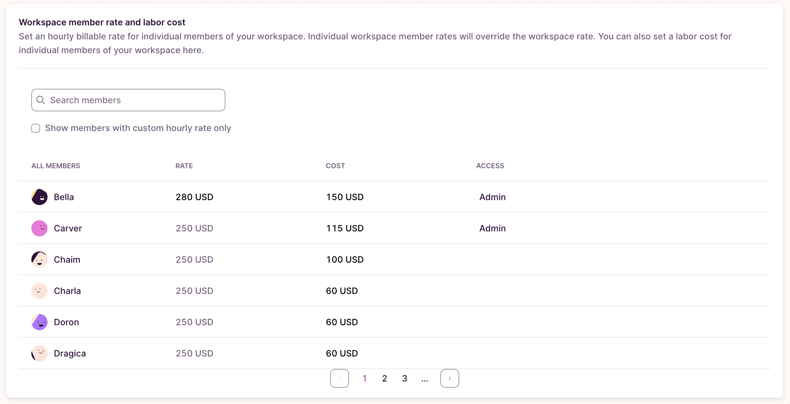 Toggl Track user billable rate