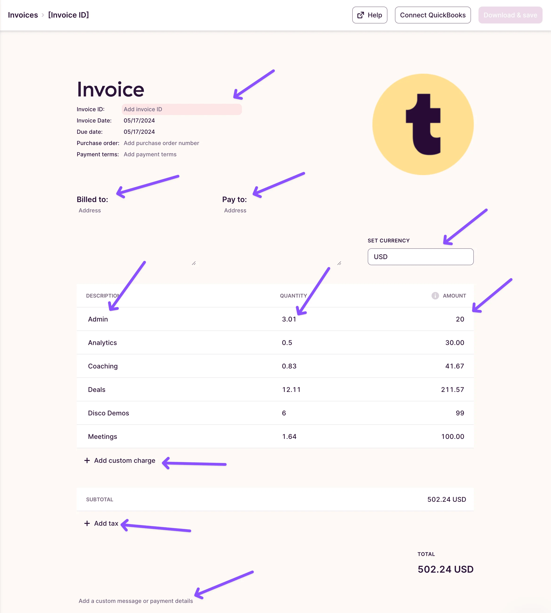 Toggl Track invoice