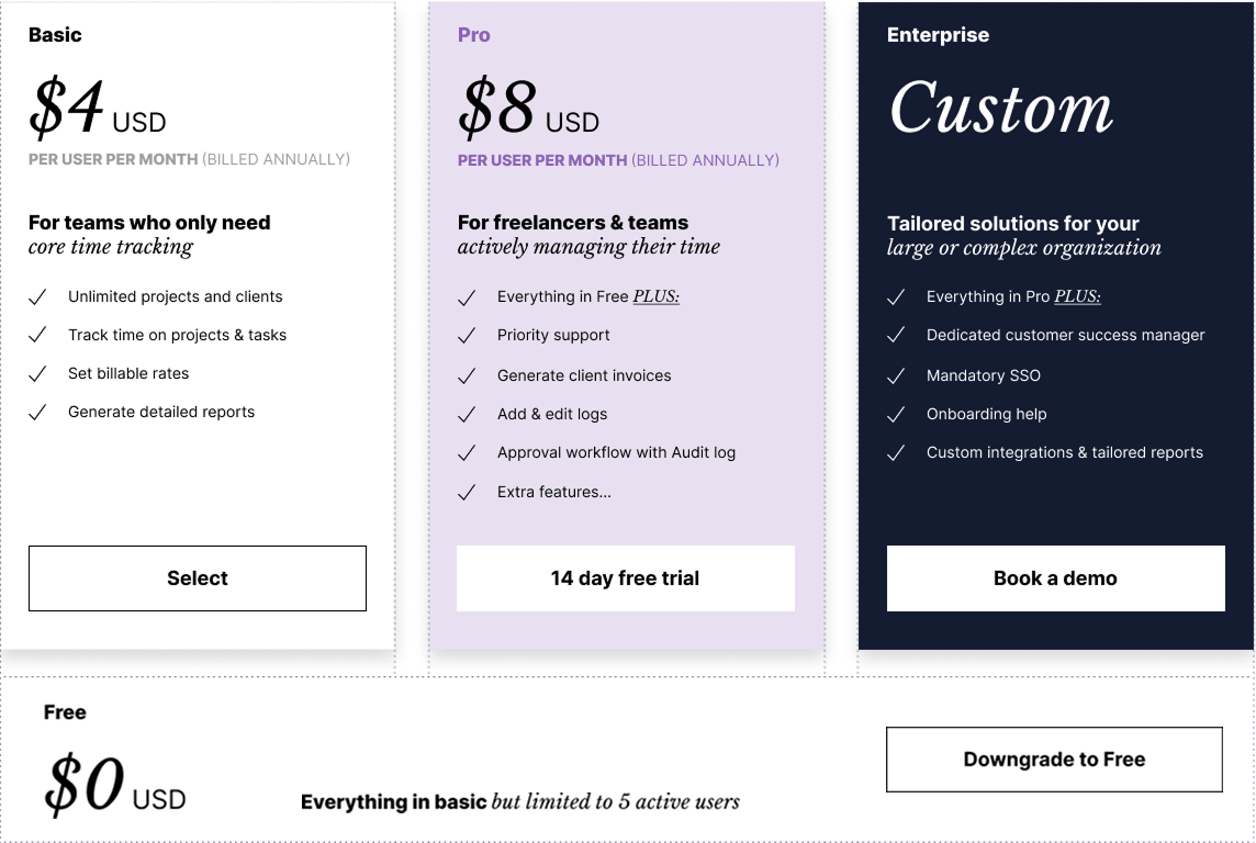 My Hours pricing