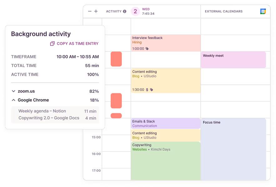 Toggl calendar and background activity