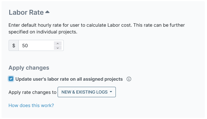 My Hours labor rate settings
