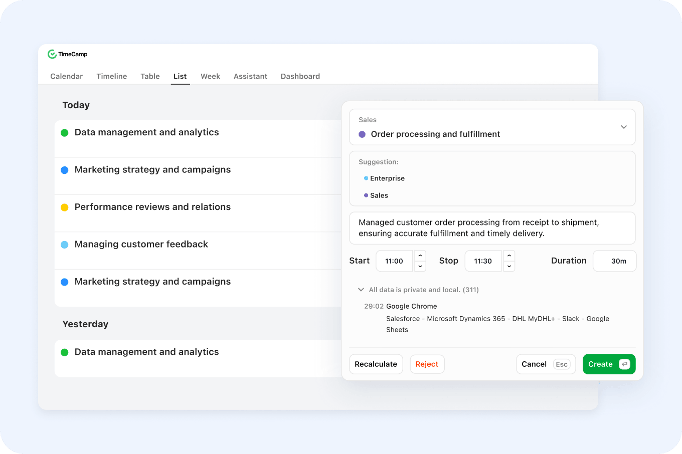 TimeCamp AI time tracker