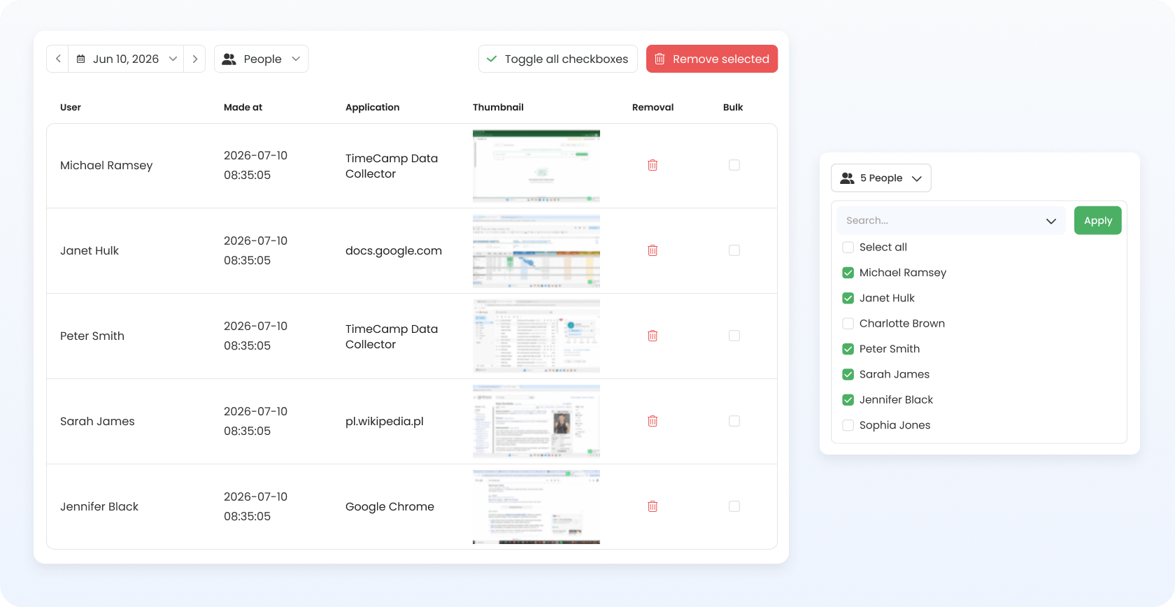 TimeCamp screenshot monitoring