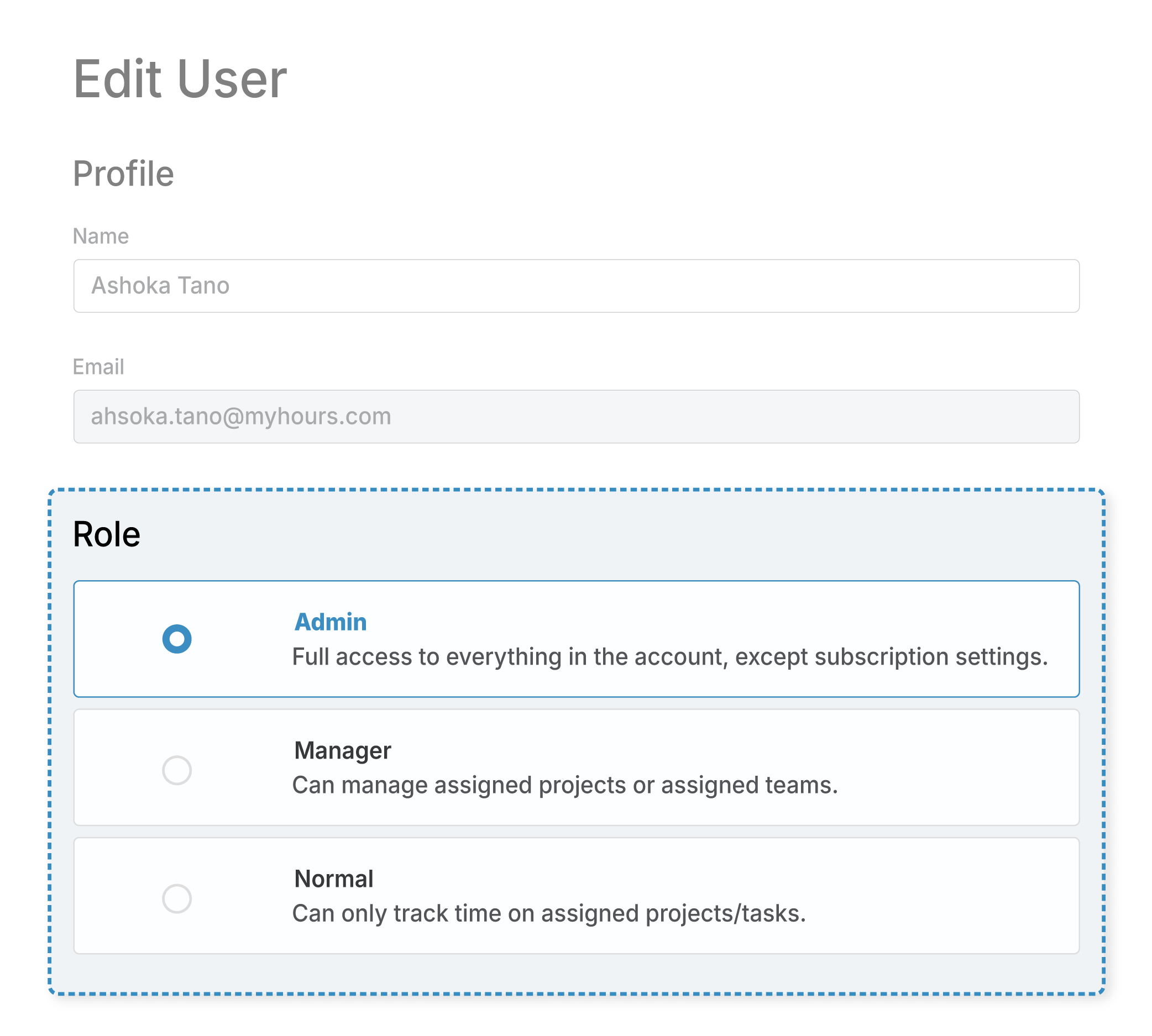 My Hours user roles