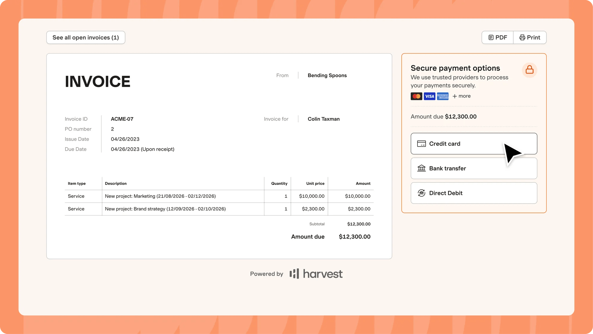 Harvest invoice