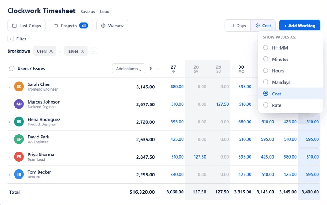 Clockwork timesheet