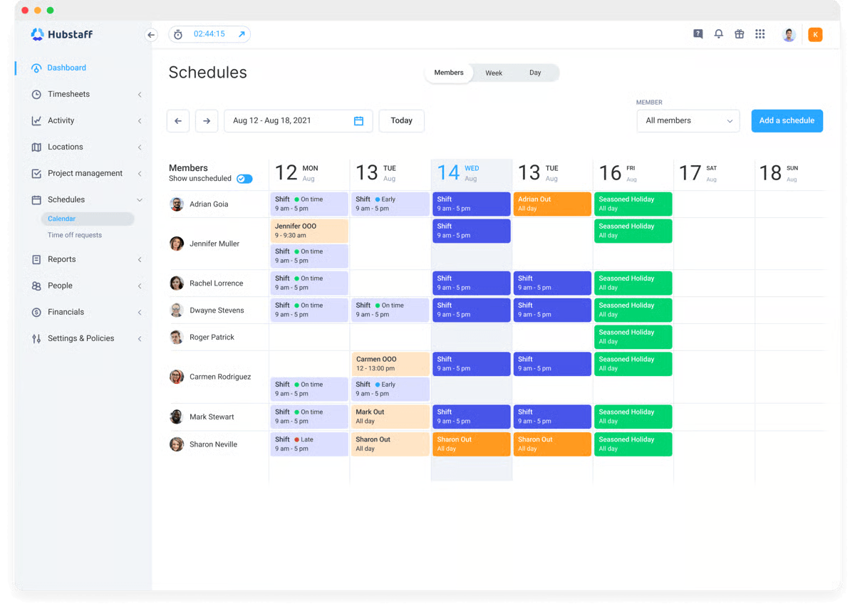 Hubstaff schedules