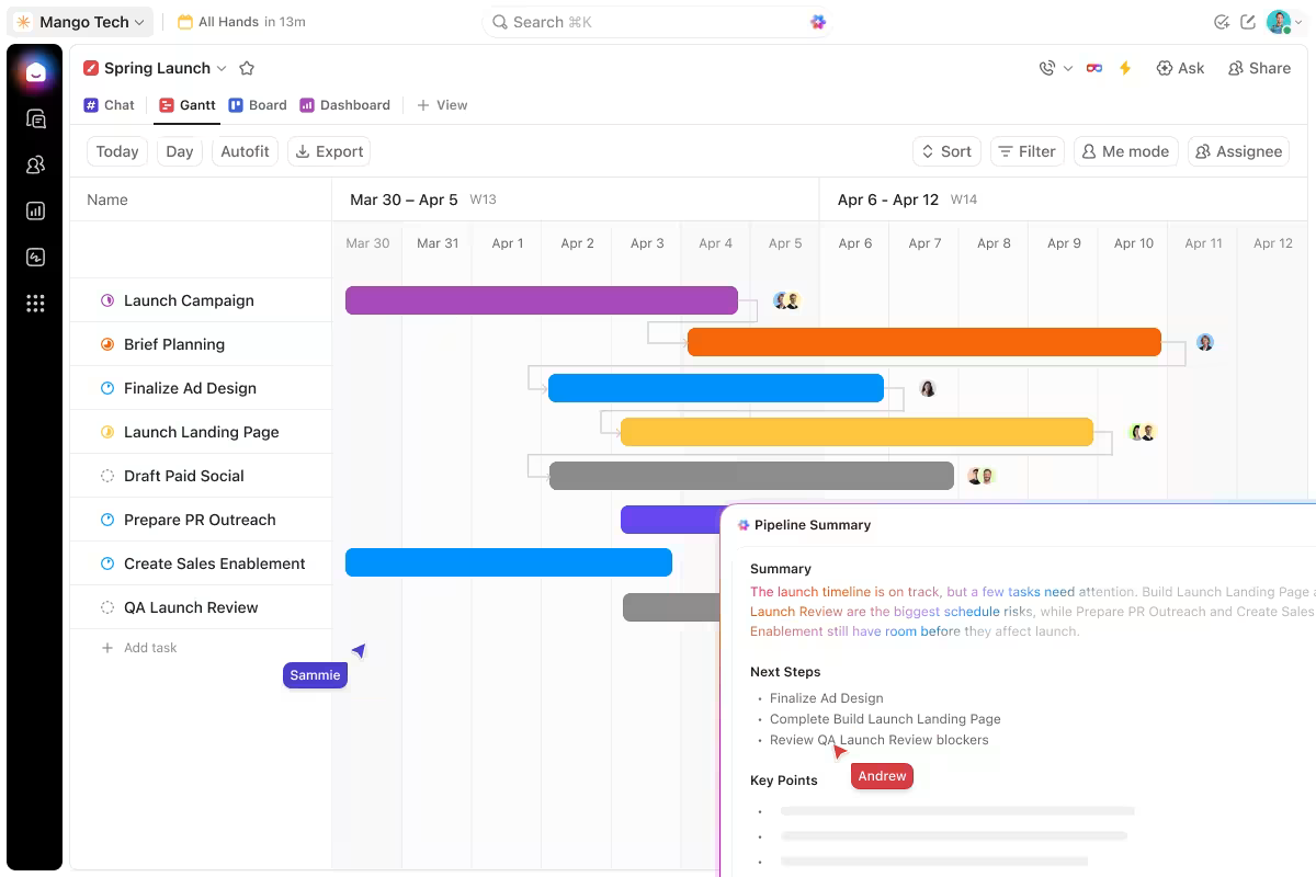 ClickUp Gantt board