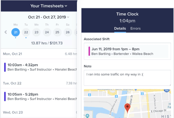 Zoomshift geofencing and overtime warnings