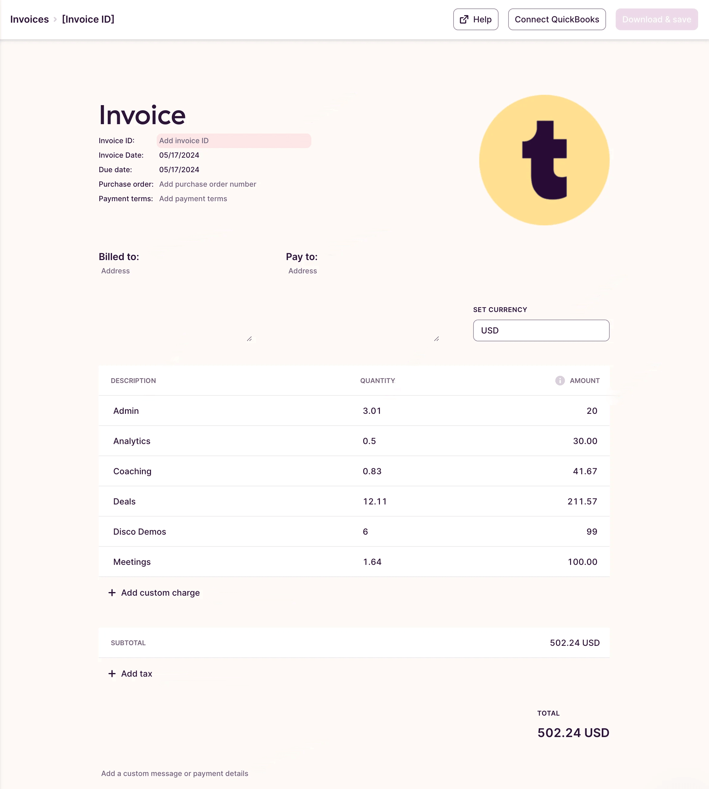 Toggl Track invoice