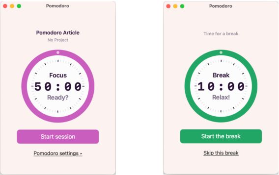 Toggl Pomodoro timer