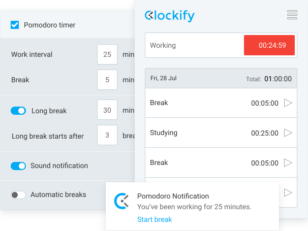 Clockify Pomodoro timer