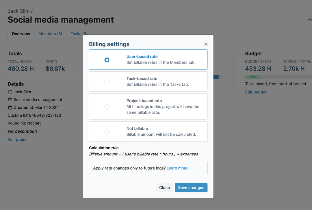 Billing options for your projects.