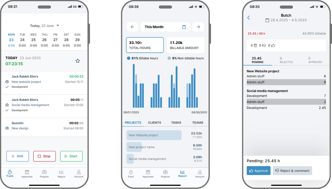 Mobile time tracking on iOS and Android