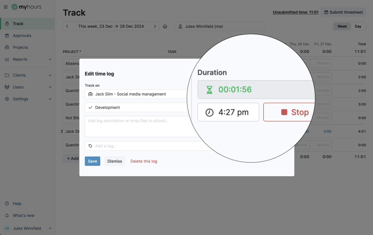 Timesheet with timer
