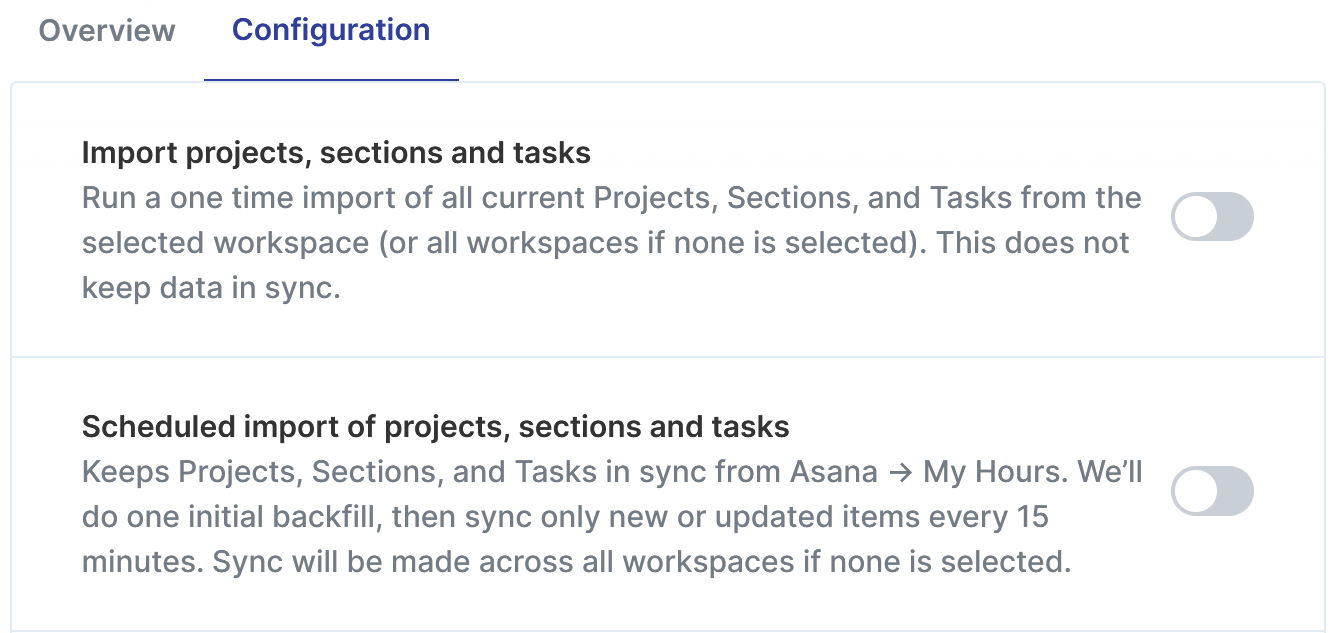 One time import or Ongoing 15 min sync.