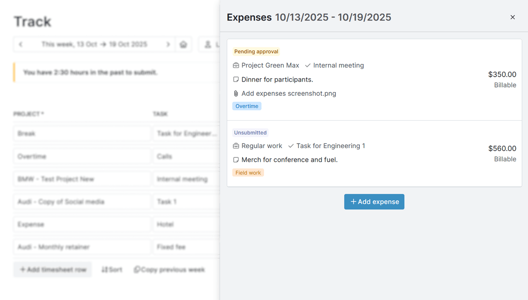 Timesheet expenses