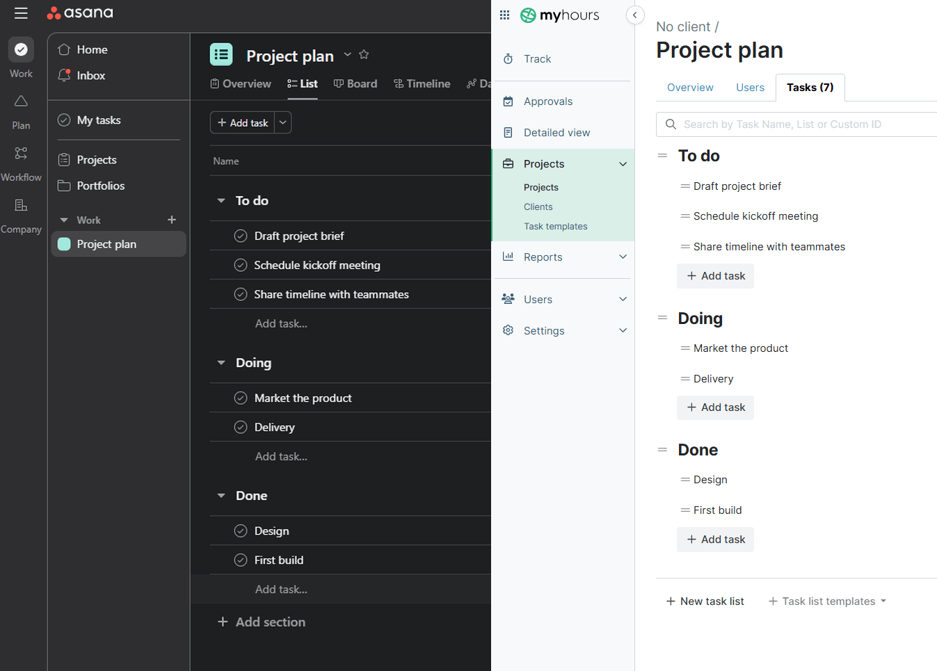 Asana syncing with My Hours