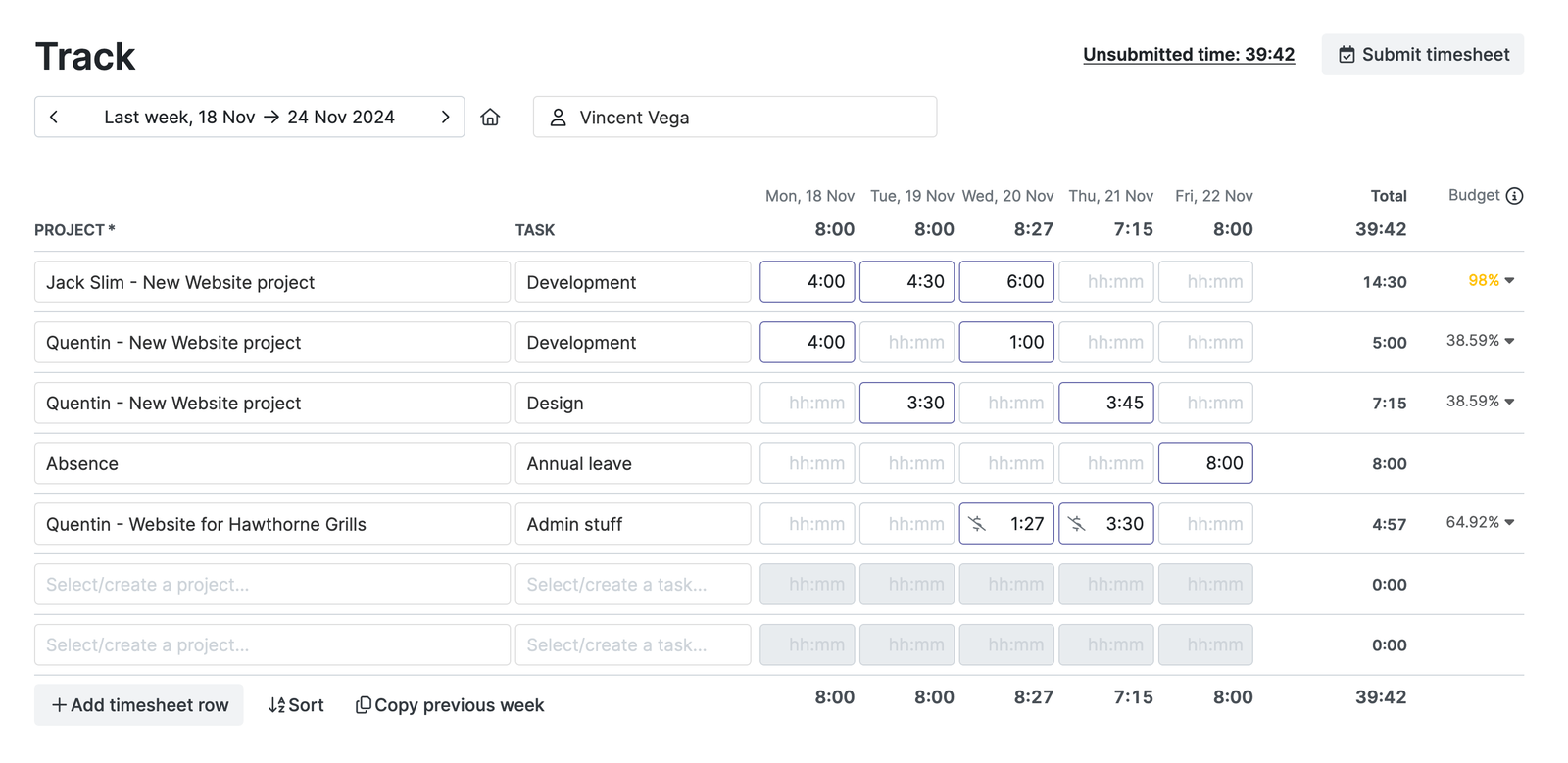 Time Tracking Integration with ClickUp - Timesheet view