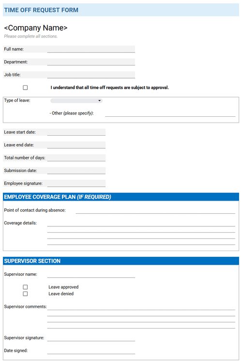 Time Off Request Form - Free Template | My Hours