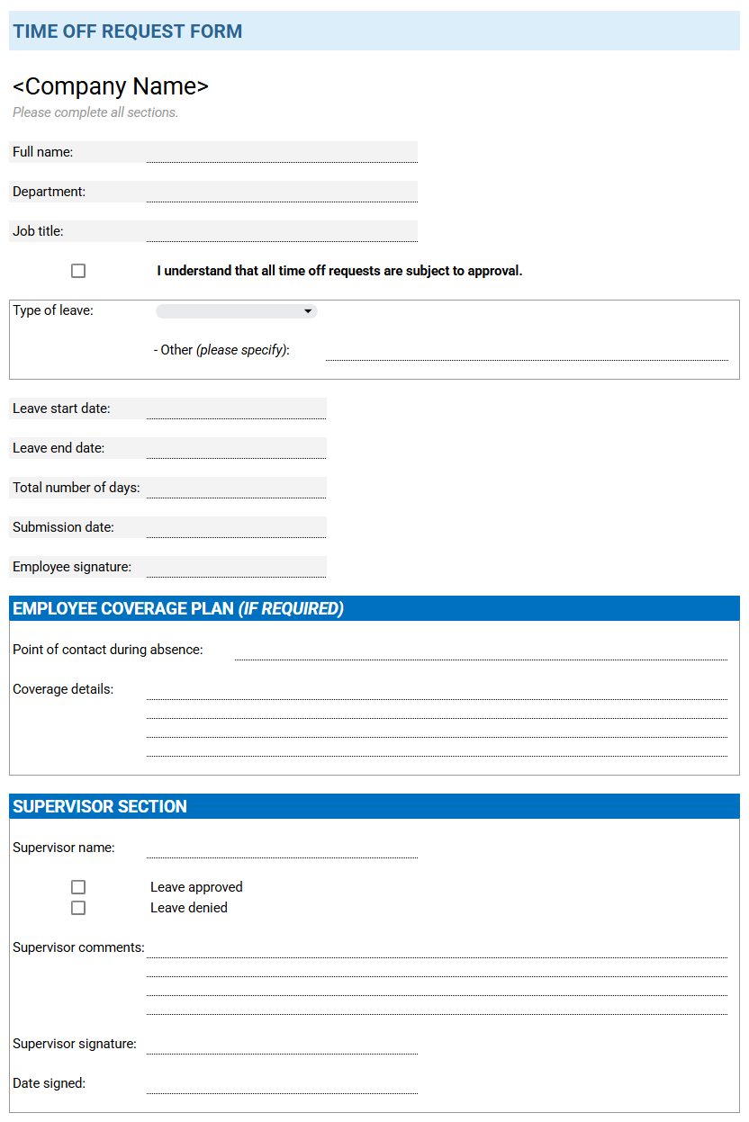 Time Off Request Form