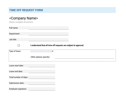 Time Off Request Form - Free Template | My Hours
