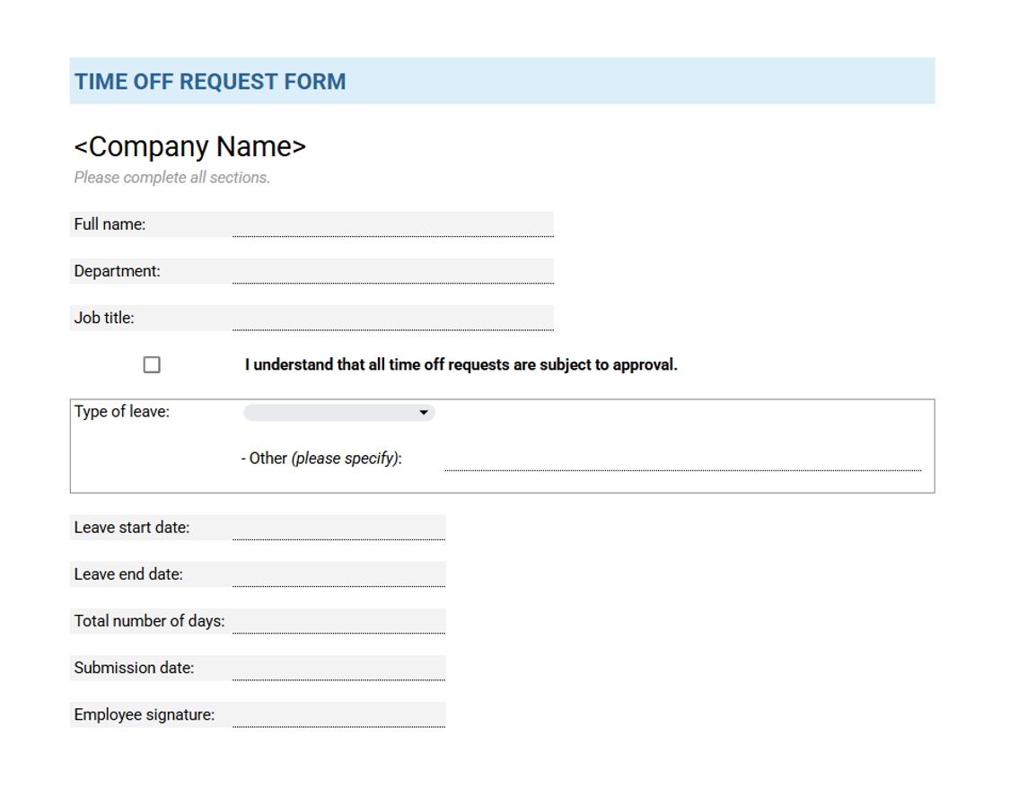 Time Off Request Form - Free Template